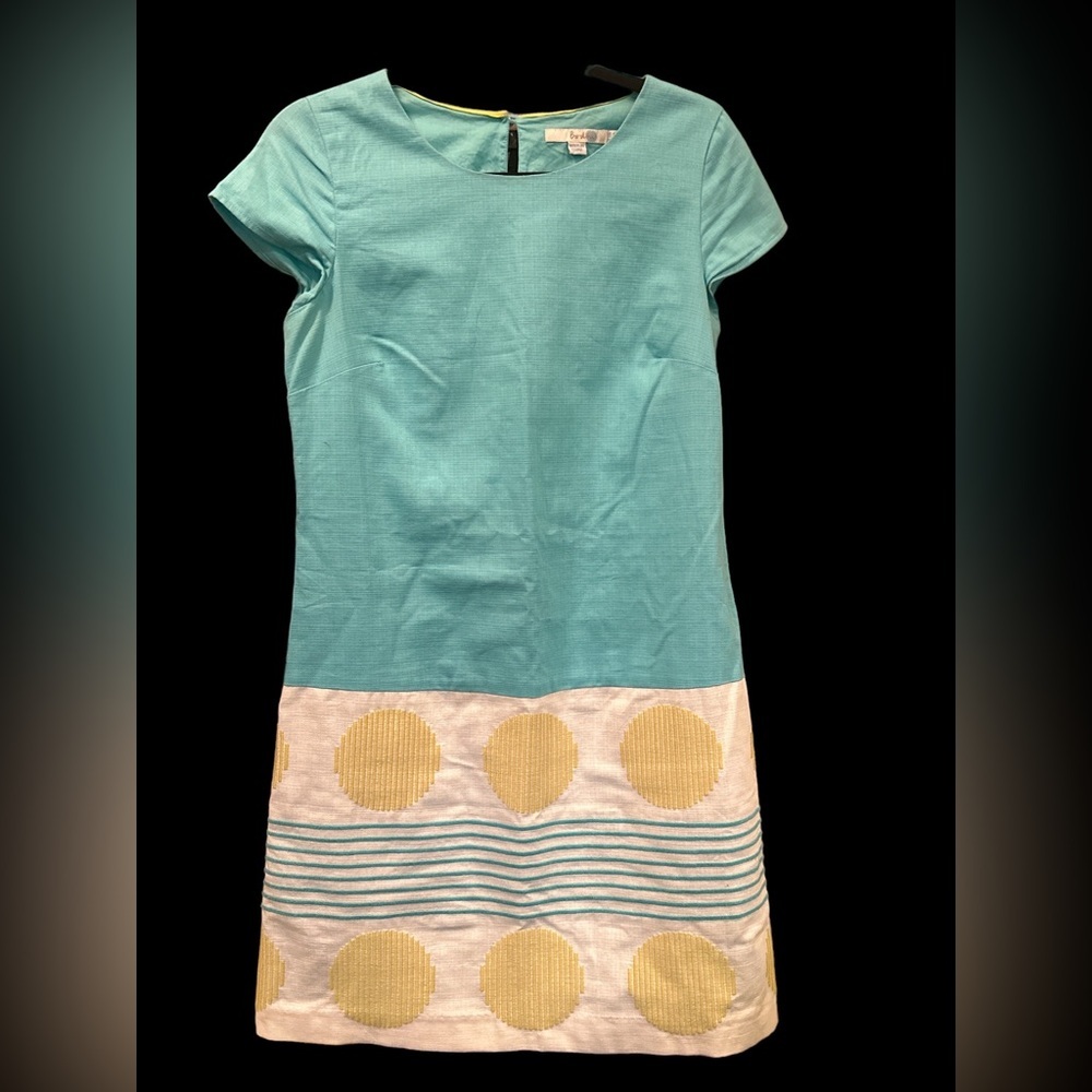 Boden Dress 100% Cotton Aqua/Yellow/White Sz 6 R length 36